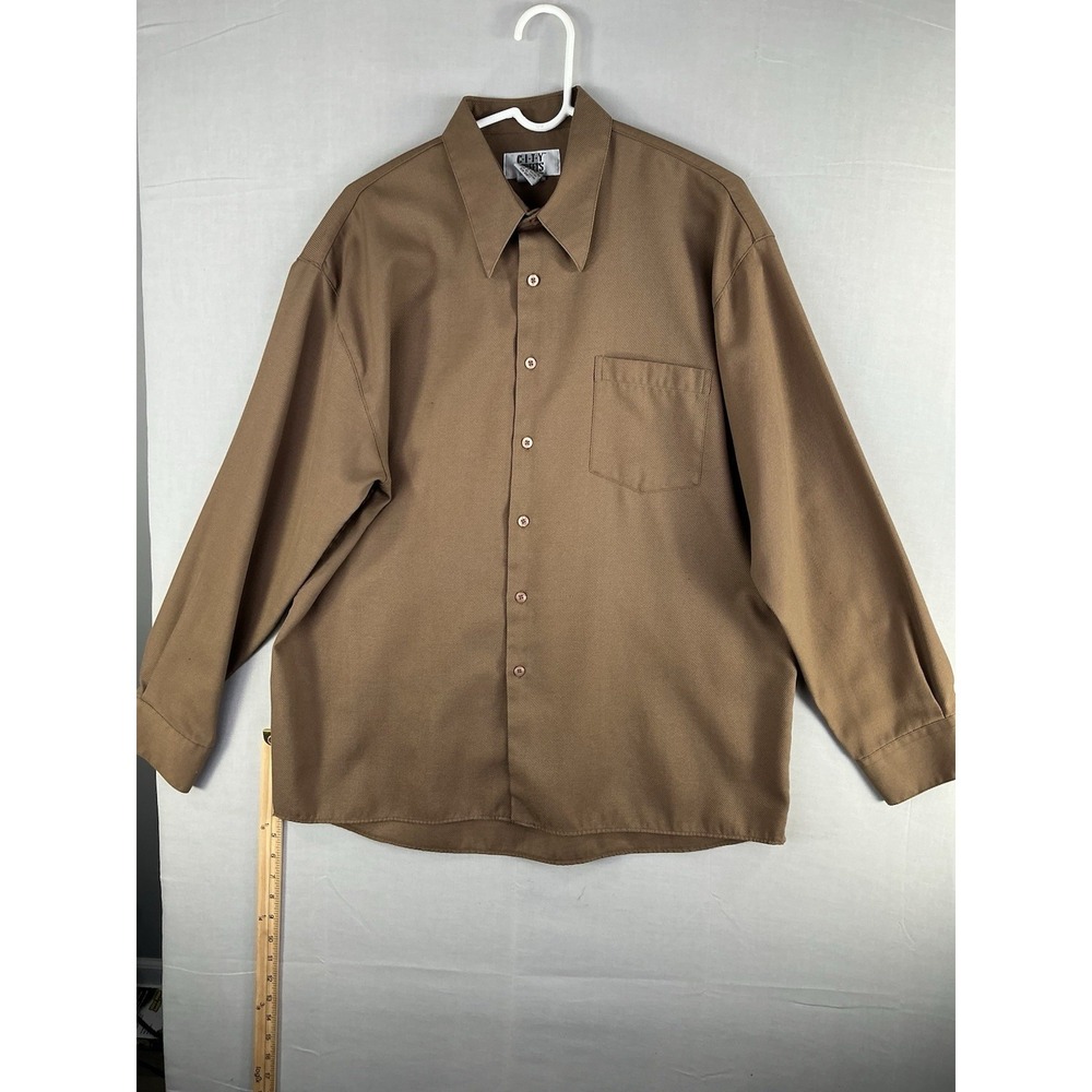 City Streets Men's Large Brown Button Front Long Sleeve Casual Shirt Pocket